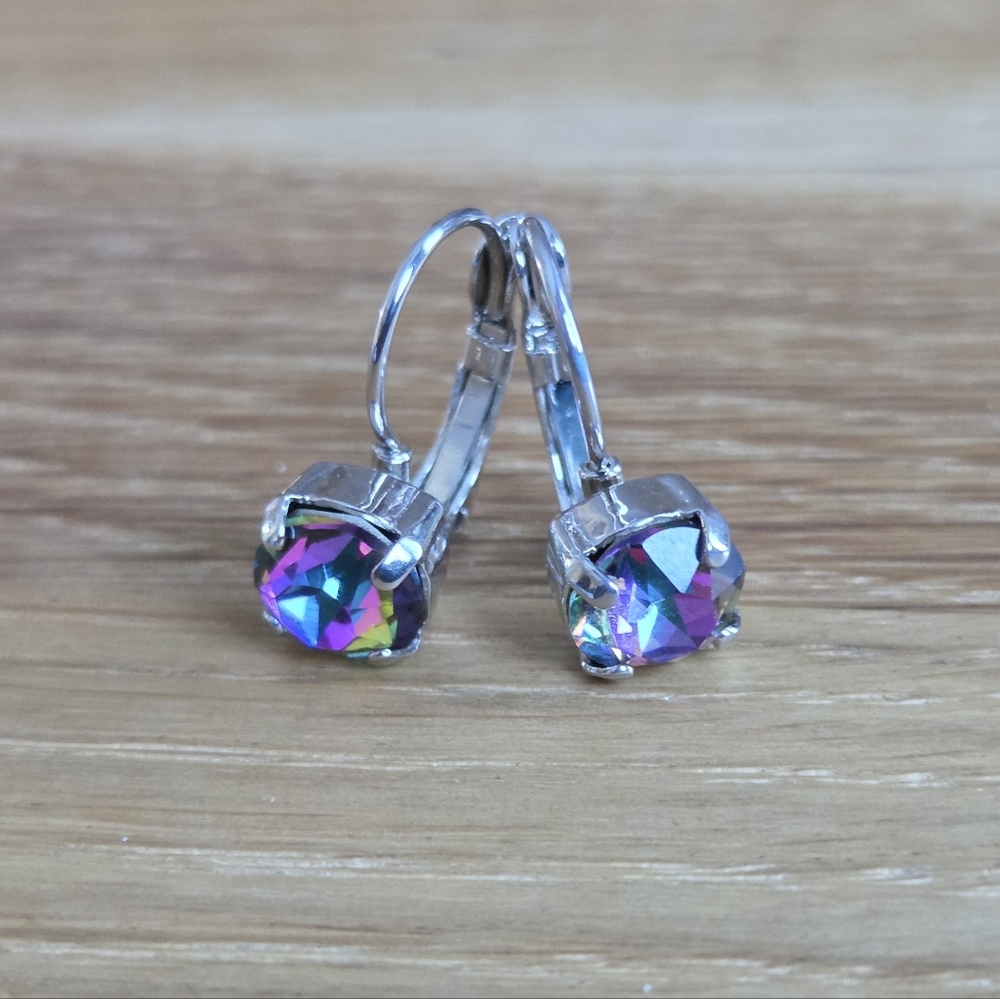 Rhodium Lever Back Drop Earrings, Volcano Crystals, Hand Crafted - Picture 3 of 14